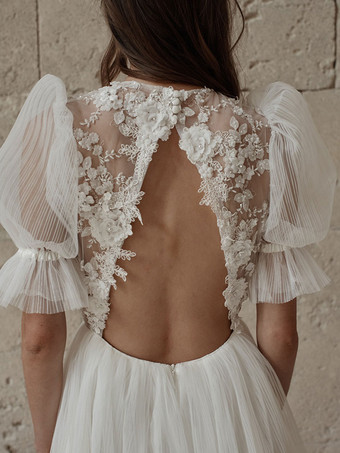 ショートウェディングドレス 2025 ジュエルネック ショートスリーブ Aライン ショートブライダルドレス 無料カスタマイズ