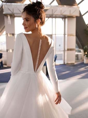 ショート ウェディングドレス 2025年 Vネック 長袖 Aライン マキシレングス ブライダルドレス 自由なカスタマイズ