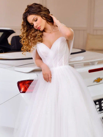 Short Wedding Dresses 2024 V-Neck Sleeveless A-Line Tea-Length Short Bridal Dress