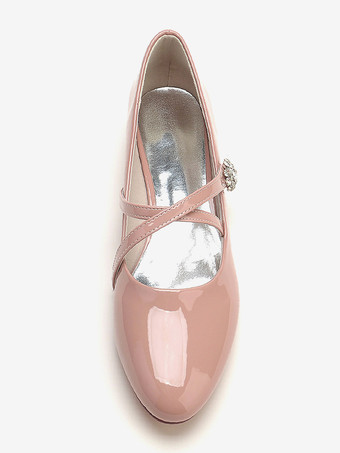 Zapatos de boda Zapatos de dama de honor Patente PU Punta redonda Pedrería