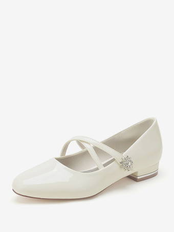 marfil Zapatos de boda Zapatos de dama de honor Patente PU Punta redonda Pedrería