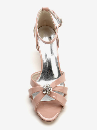 ウェディングシューズ ブライドメイドシューズ パテント PU アッパー オープントゥ ラインストーン