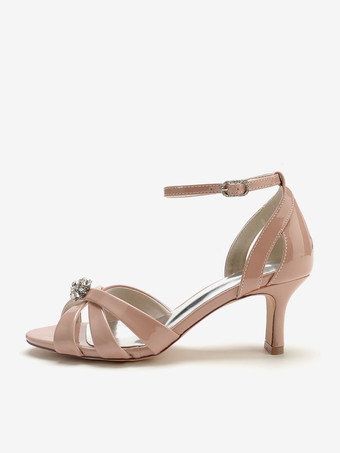 ウェディングシューズ ブライドメイドシューズ パテント PU アッパー オープントゥ ラインストーン