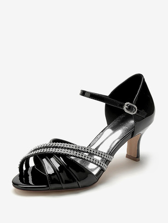 ブラック 結婚式の靴母の花嫁の靴パテント PU アッパーオープントゥラインストーン 2.6"