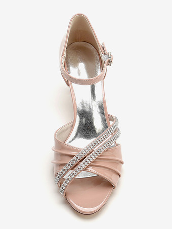 結婚式の靴母の花嫁の靴パテント PU アッパーオープントゥラインストーン 2.6"