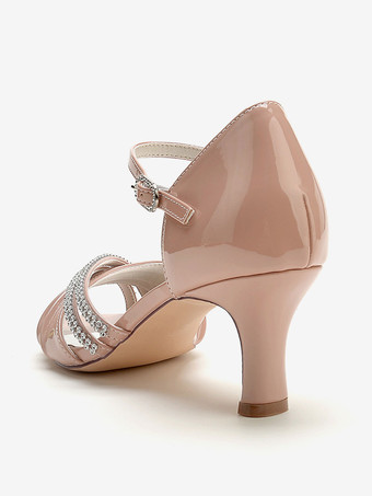 結婚式の靴母の花嫁の靴パテント PU アッパーオープントゥラインストーン 2.6"