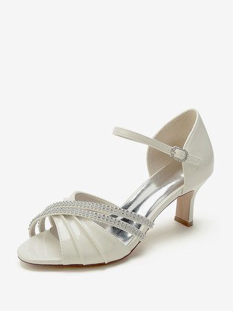 アイボリー 結婚式の靴母の花嫁の靴パテント PU アッパーオープントゥラインストーン 2.6"