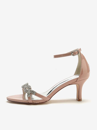 ウェディング シューズ パテント PU アッパー ブラック ラインストーン オープントゥ ウェディング サンダル