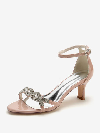 肌色ウェディング シューズ パテント PU アッパー ブラック ラインストーン オープントゥ ウェディング サンダル