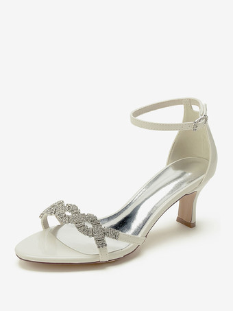 アイボリー ウェディング シューズ パテント PU アッパー ブラック ラインストーン オープントゥ ウェディング サンダル