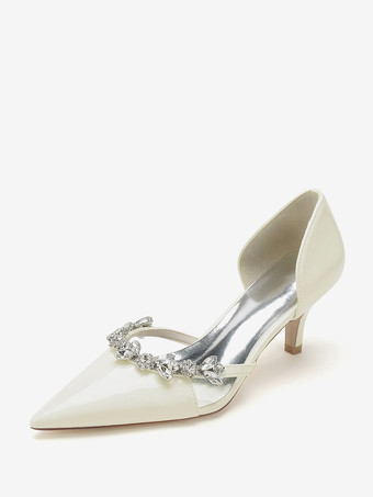 Свадебная обувь Туфли-лодочки для новобрачных Лакированный полиуретановый верхний заостренный носок Стразы