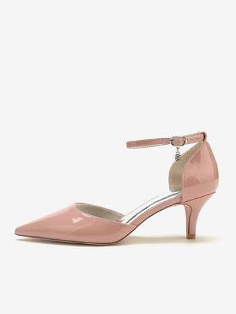 Zapatos de boda Bombas nupciales Patente PU Punta estrecha Pedrería