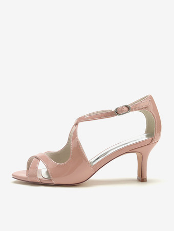 ウェディング シューズ パテント PU アッパー ブルゴーニュ ラインストーン オープントゥ ウェディング サンダル