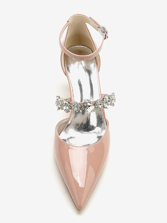 ウェディングシューズ ブライダルパンプス パテント PU アッパー ポインテッドトゥ ラインストーン