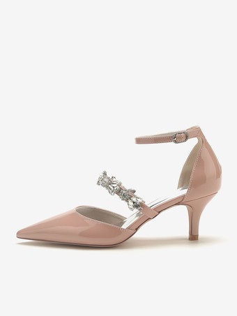 ウェディングシューズ ブライダルパンプス パテント PU アッパー ポインテッドトゥ ラインストーン