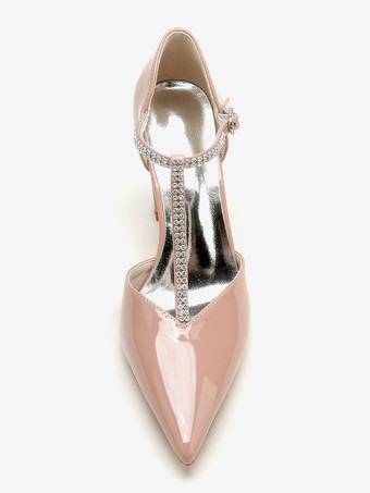 結婚式の靴母の花嫁の靴パテント PU アッパー ポインテッドトゥ ラインストーン 3.3"