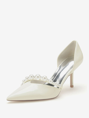 Sapatos de casamento sapatos de dama de honra patente PU pérolas biqueira bicuda
