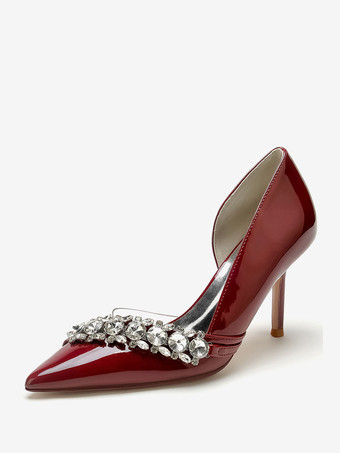 ワインレッド 結婚式の靴母の花嫁の靴パテント PU アッパー ポインテッドトゥ ラインストーン 3.3"