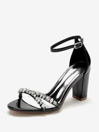 ブラック ブライダル サンダル バーガンディ パテント PU アッパー シック オープントゥ ラインストーン ウェディング サンダル