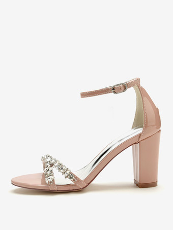 ブライダル サンダル バーガンディ パテント PU アッパー シック オープントゥ ラインストーン ウェディング サンダル