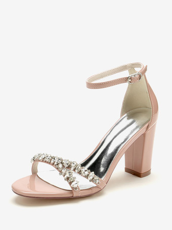 肌色ブライダル サンダル バーガンディ パテント PU アッパー シック オープントゥ ラインストーン ウェディング サンダル