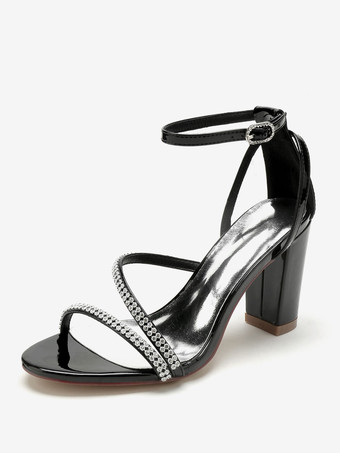 ブラック ウェディング シューズ パテント PU アッパー ヌード ラインストーン オープントゥ ウェディング サンダル