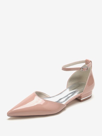 肌色ブライダルシューズ ブライダルフラット パテント PU アッパー ポインテッドトゥ