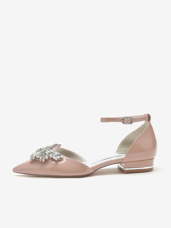 Bridal Shoes Bridal Flats Patent PU Upper Pointed Toe Rhinestones