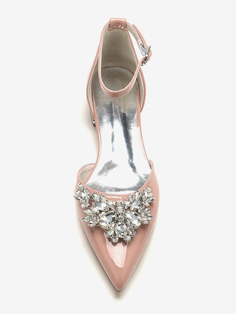 Bridal Shoes Bridal Flats Patent PU Upper Pointed Toe Rhinestones