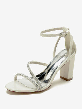 アイボリー ウェディング シューズ パテント PU アッパー ヌード ラインストーン オープントゥ ウェディング サンダル