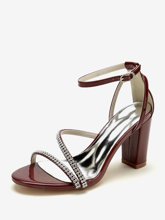 ワインレッド ウェディング シューズ パテント PU アッパー ヌード ラインストーン オープントゥ ウェディング サンダル