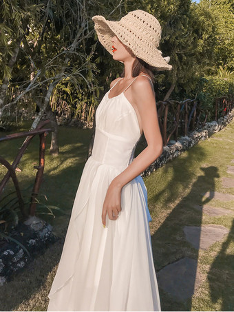 レディース ロングドレス Vネック ノースリーブ ハイロー ビーチドレス