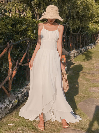 レディース ロングドレス Vネック ノースリーブ ハイロー ビーチドレス