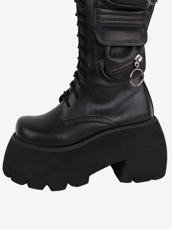 ゴシック ロリータ ブーツ PU レザー PU ラウンドトゥ ブラック ロリータ フットウェア