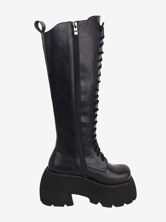 ゴシック ロリータ ブーツ PU レザー PU ラウンドトゥ ブラック ロリータ フットウェア