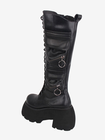 ゴシック ロリータ ブーツ PU レザー PU ラウンドトゥ ブラック ロリータ フットウェア