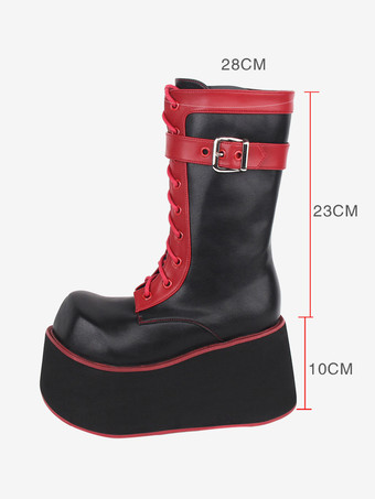 Bottes Lolita gothiques Chaussures Lolita en cuir PU à bout rond en PU noir