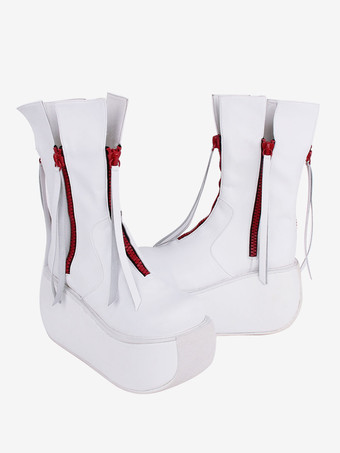 ホワイト ゴシック ロリータ ブーツ PU レザー PU ラウンドトゥ ブラック ロリータ フットウェア