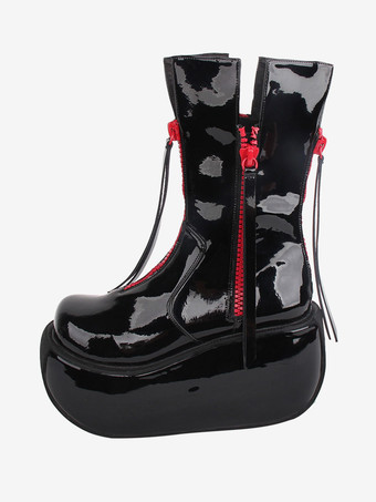 ゴシック ロリータ ブーツ PU レザー PU ラウンドトゥ ブラック ロリータ フットウェア