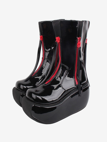 ブラック ゴシック ロリータ ブーツ PU レザー PU ラウンドトゥ ブラック ロリータ フットウェア