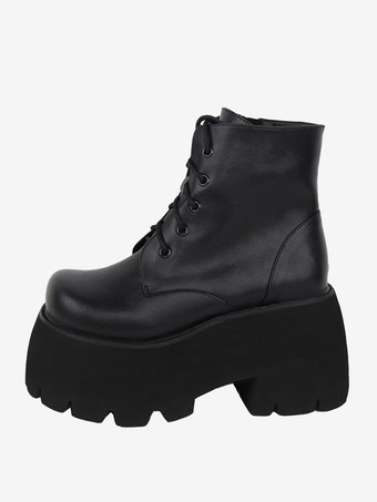 ゴシック ロリータ ブーツ ブラック ラウンド トゥ PU レザー ロリータ フットウェア