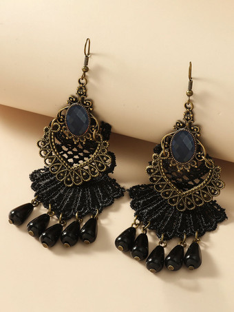 Black Gothic Bridal Earrings Metal Pierced Wedding Jewelry