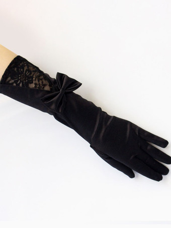ブラック ゴシック ウェディング グローブ グローブ マット サテン レース ボウ ブライダル グローブ