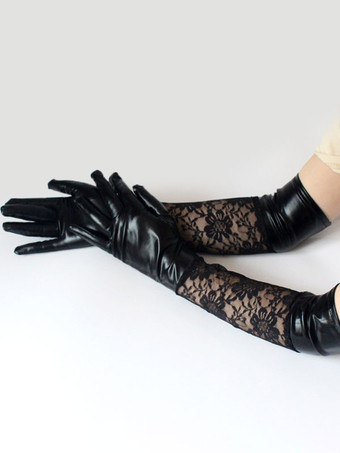 Черные готические свадебные перчатки Перчатки PU Кожаные кружевные свадебные перчатки