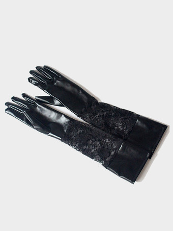 Guantes de boda góticos negros Guantes Guantes de novia de encaje de cuero PU