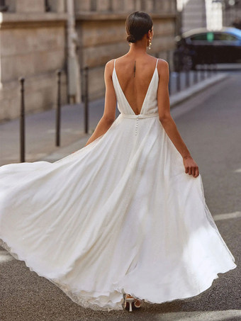 シンプルなウェディング ドレス A ライン V ネック ノースリーブ ブライダル ガウン