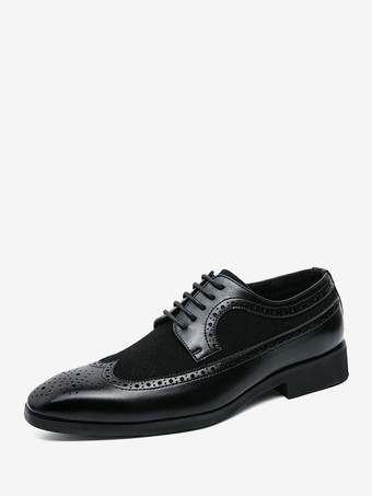ブラック 男性用ドレスシューズ ファッション ラウンドトゥ レースアップ オックスフォード プロム パーティー ウェディングシューズ