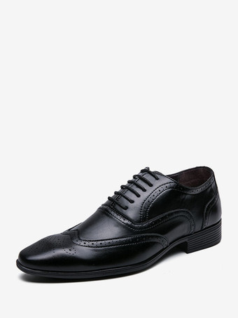 Black Men's Dress Shoes Modern Pointed Toe Lace Up Oxford Shoes