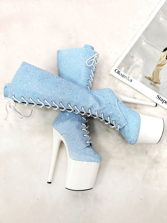 Sexy High Heel Stiefel Round Toe Lace Up Zipper Stiletto Heel Platform Pole Dance Schuhe