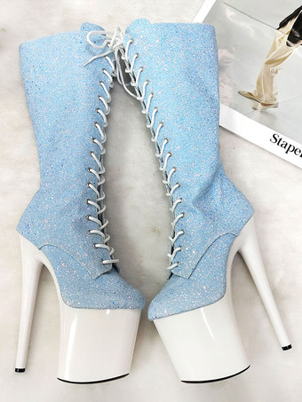 Sexy High Heel Stiefel Round Toe Lace Up Zipper Stiletto Heel Platform Pole Dance Schuhe